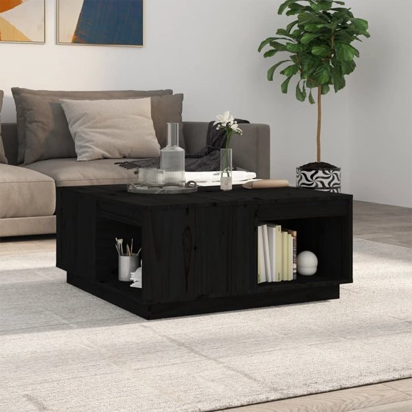 vidaXL Stolik kawowy, czarny, 80x81x36,5 cm, lite drewno sosnowe