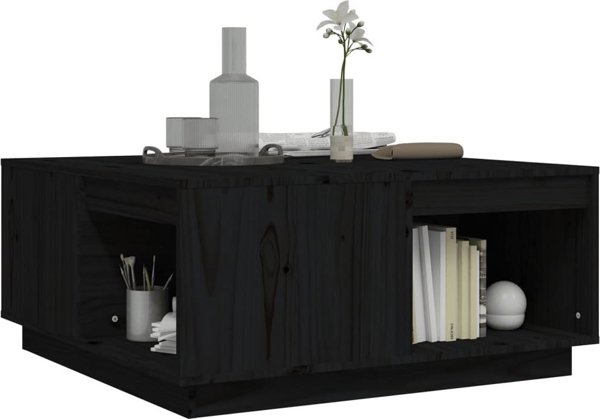 vidaXL Stolik kawowy, czarny, 80x81x36,5 cm, lite drewno sosnowe