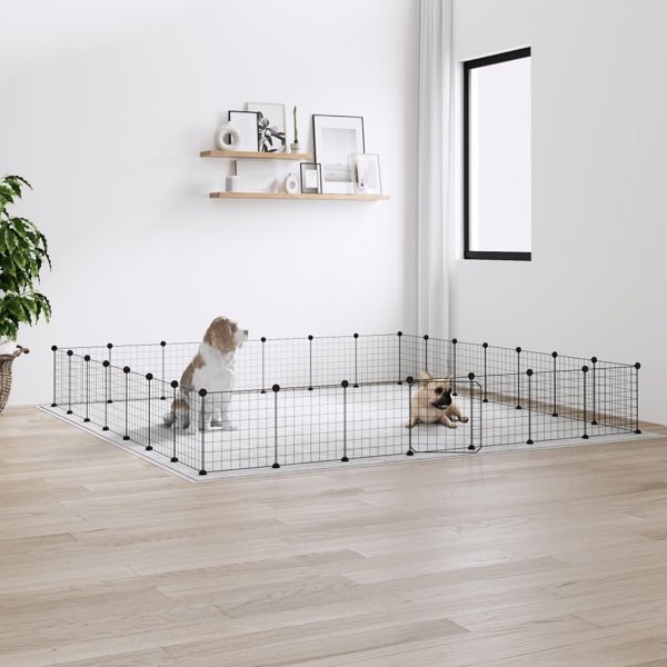 vidaXL Kλωβός για ζώα με πύλη, 28 πάνελ, μαύρος, 35x35 εκ., ατσάλι