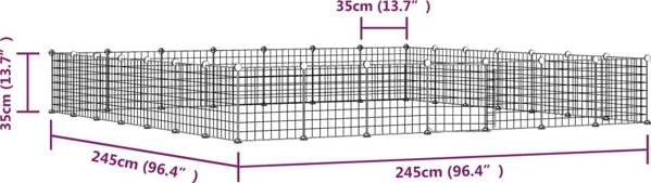 vidaXL Kλωβός για ζώα με πύλη, 28 πάνελ, μαύρος, 35x35 εκ., ατσάλι