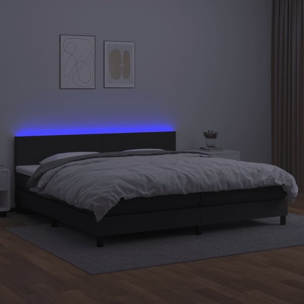 vidaXL Κρεβάτι κοντινεντάλ με στρώμα και LED μαύρο οικοδερμα 200x200cm