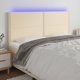 vidaXL Zaglowek do lozka z LED, kremowy, 180x5x118/128 cm, tkanina