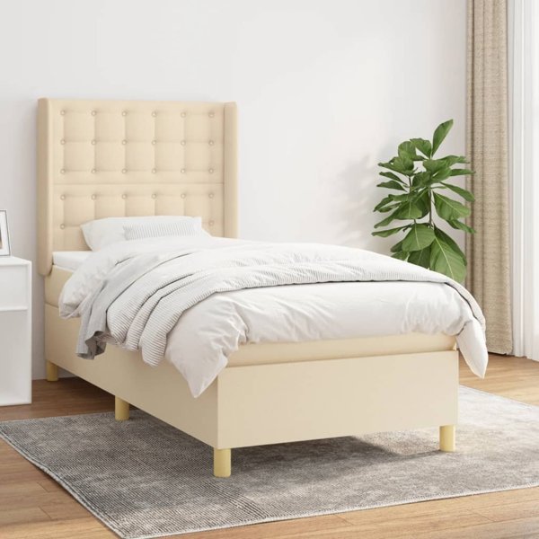 vidaXL Κρεβάτι Continental με στρώμα, κρεμ, ύφασμα, 100 x 200 cm