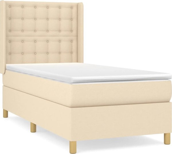 vidaXL Κρεβάτι Continental με στρώμα, κρεμ, ύφασμα, 100 x 200 cm