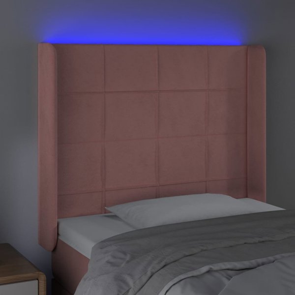 vidaXL Κεφαλάρι κρεβατιού με LED, ροζ, 93x16x118/128 cm, βελούδο