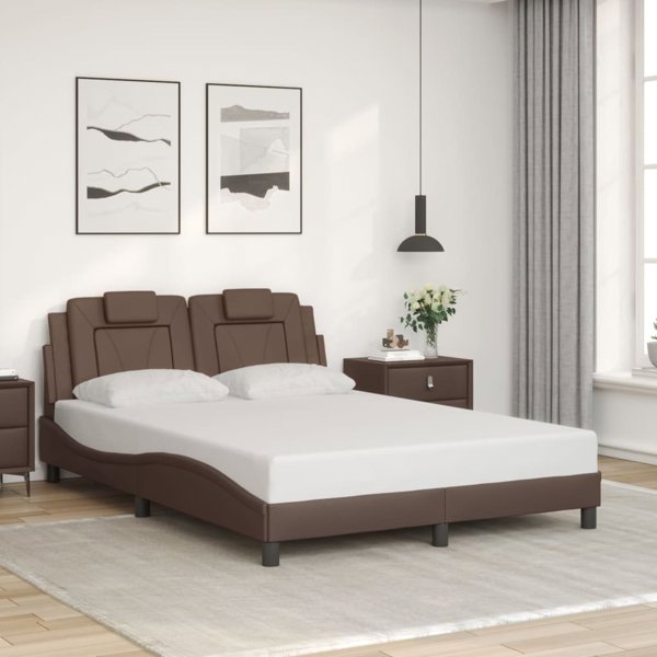 vidaXL Σκελετός λάτζας καφέ 140x200 εκ. συνθετικό δέρμα LED