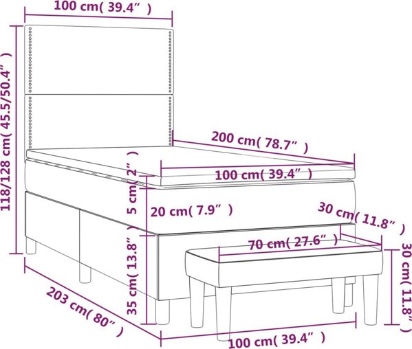 vidaXL Κρεβάτι με Στρώμα, Ανοιχτό Γκρι, Ύφασμα, 100x200 εκ.