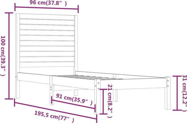 vidaXL Rama lozka, lefki, lite drewno, 90x190 cm, monadiki