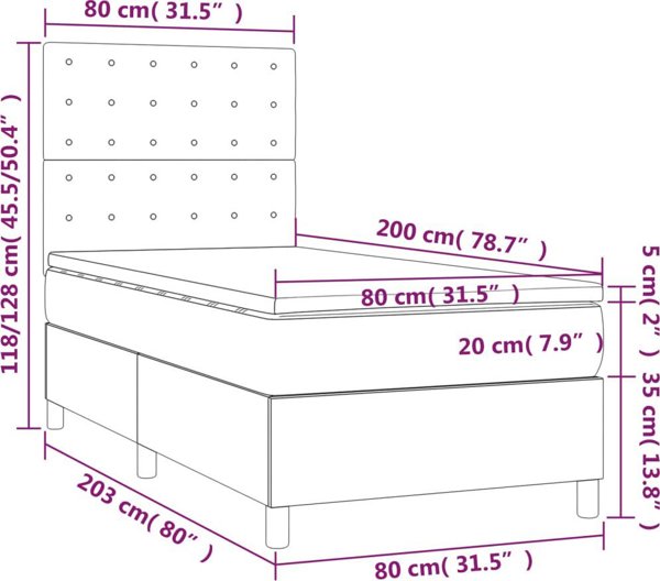 vidaXL Lozko kontynentalne z materacem i podswietleniem LED cappuccino ekoskora 80x200cm