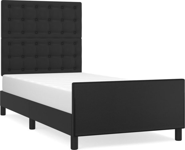 vidaXL Rama κρεβατιού με κεφαλάρι, μαύρο, 90x200cm, με τεχνητό δέρμα