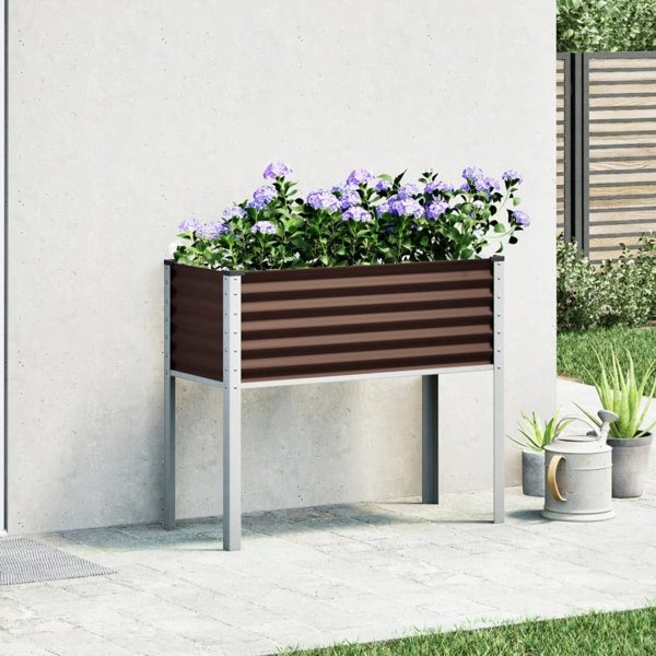vidaXL Γλάστρα κήπου, καφέ, 100x41x90 εκ., ατσάλι