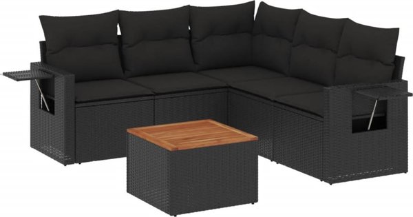 vidaXL vidaXL 6-cz. zestaw mebli ogrodowych z poduszkami, czarny polirattan