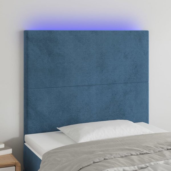 vidaXL Zaglowek do lozka z LED ciemnoniebieski, 90x5x118/128 cm