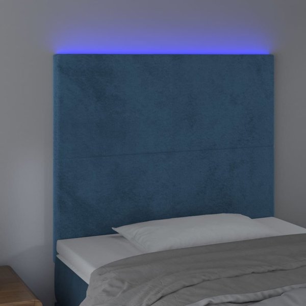 vidaXL Zaglowek do lozka z LED ciemnoniebieski, 90x5x118/128 cm