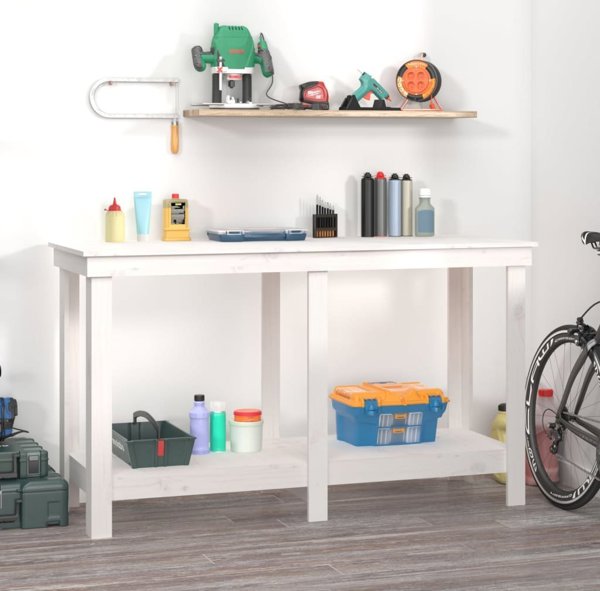 vidaXL Εργασιακό Τραπέζι, Λευκό, 140x50x80 εκ., Μασίφ Πεύκο