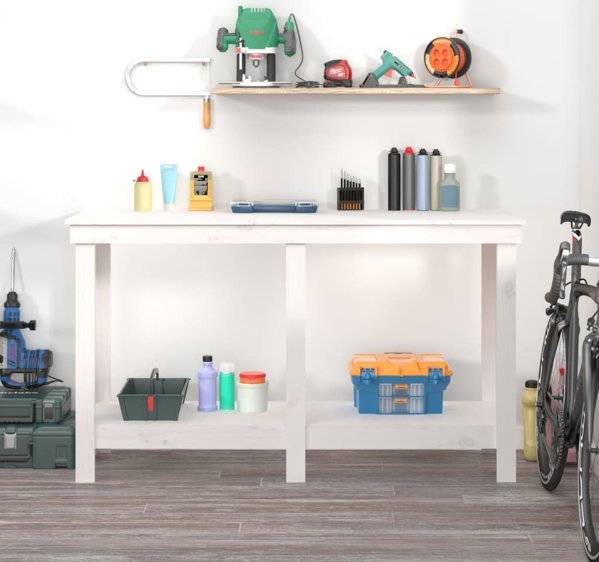 vidaXL Εργασιακό Τραπέζι, Λευκό, 140x50x80 εκ., Μασίφ Πεύκο