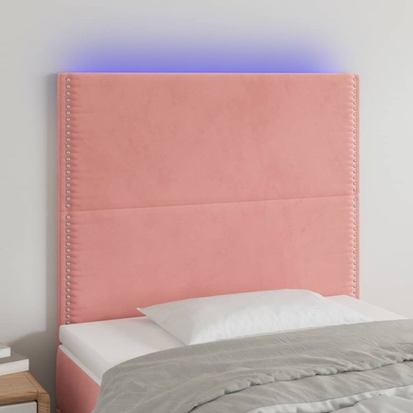 vidaXL Zaglowek do lozka z LED, rozowy, 100x5x118/128 cm, aksamit
