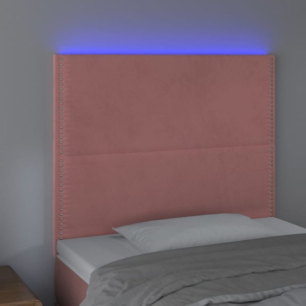 vidaXL Zaglowek do lozka z LED, rozowy, 100x5x118/128 cm, aksamit