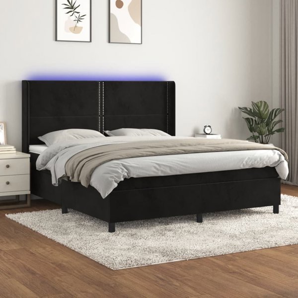 vidaXL Κρεβάτι Continental με στρώμα και LED, μαύρο βελούδο, 180x200 cm
