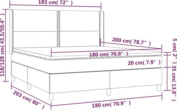 vidaXL Κρεβάτι Continental με στρώμα και LED, μαύρο βελούδο, 180x200 cm