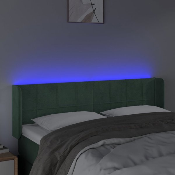 vidaXL Κεφαλάρι κρεβατιού με LED, σκούρο πράσινο, 147x16x78/88 cm, βελούδο