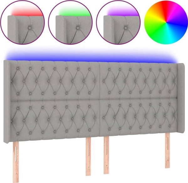 vidaXL Zaglowek do lozka z LED, jasnoszary, 203x16x118/128 cm, tkanina