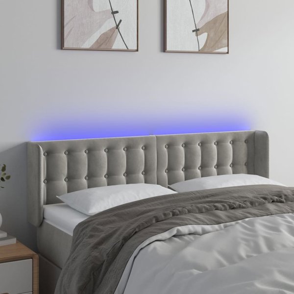 vidaXL Zaglowek do lozkou me LED, gkristo gkri, 147x16x78/88 cm, aksamit