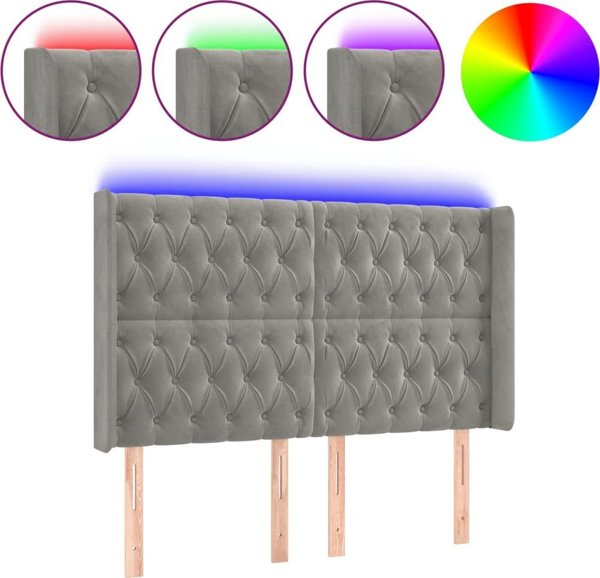 vidaXL Κεφαλάρι για κρεβάτι με LED, ανοιχτό γκρι, 163x16x118/128 cm, βελούδο