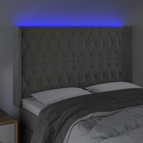 vidaXL Κεφαλάρι για κρεβάτι με LED, ανοιχτό γκρι, 163x16x118/128 cm, βελούδο