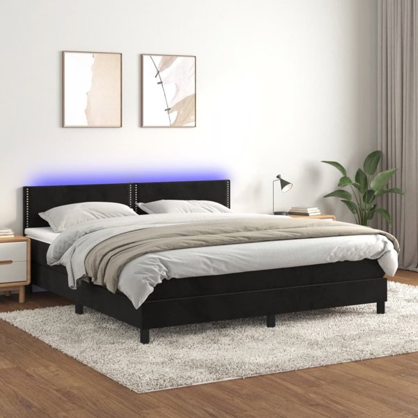 vidaXL Κρεβάτι κοντινεντάλ με στρώμα και LED, μαύρο βελούδο 160x200cm