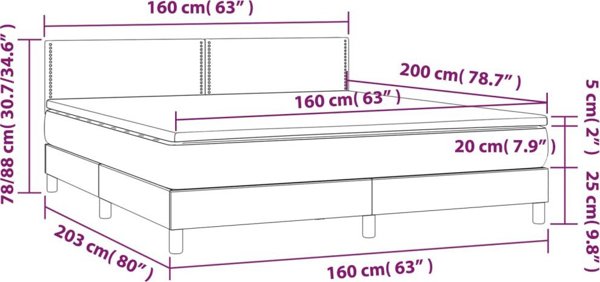 vidaXL Κρεβάτι κοντινεντάλ με στρώμα και LED, μαύρο βελούδο 160x200cm