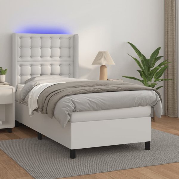 vidaXL Lozko kontynentalne z materacem i LED biala ekoskora 80x200 cm
