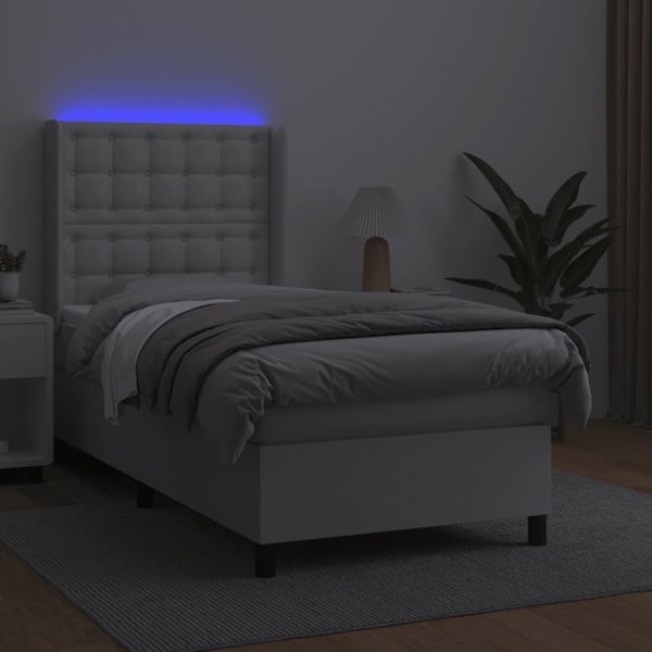 vidaXL Lozko kontynentalne z materacem i LED biala ekoskora 80x200 cm