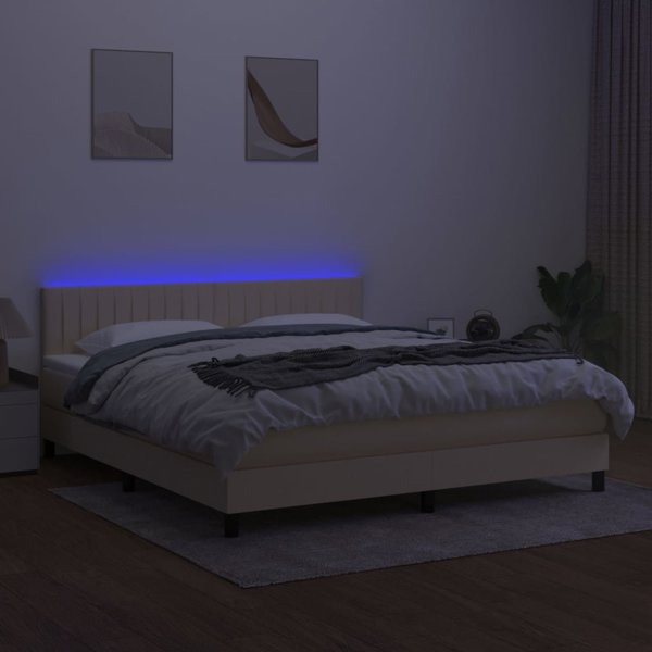 vidaXL Υπέρδιπλο κρεβάτι με στρώμα, κρεμ, 160x200 cm, ύφασμα