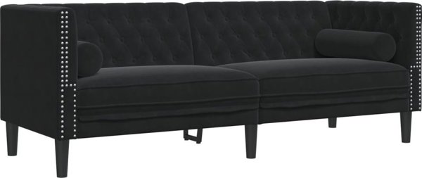 vidaXL 2-τεμ. σετ καθιστικού Chesterfield με κυλίνδρους, μαύρο, βελούδινο