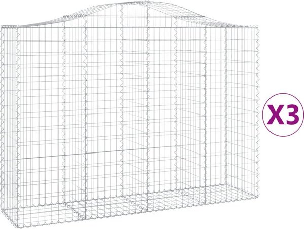 vidaXL Kosze gabionowe, 3 τεμ, 200x50x140/160 εκ, γαλβανισμένο σίδερο