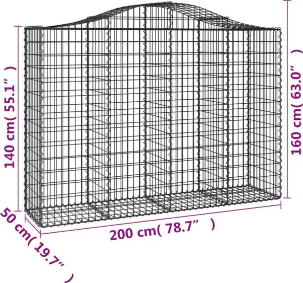 vidaXL Kosze gabionowe, 3 τεμ, 200x50x140/160 εκ, γαλβανισμένο σίδερο