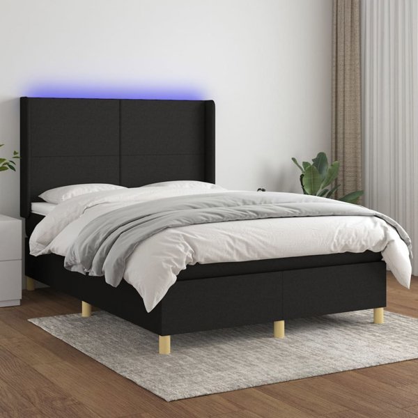 vidaXL Λευκό Κρεβάτι Continental με Στρώμα, Μαύρο, 140x190 cm, Ύφασμα