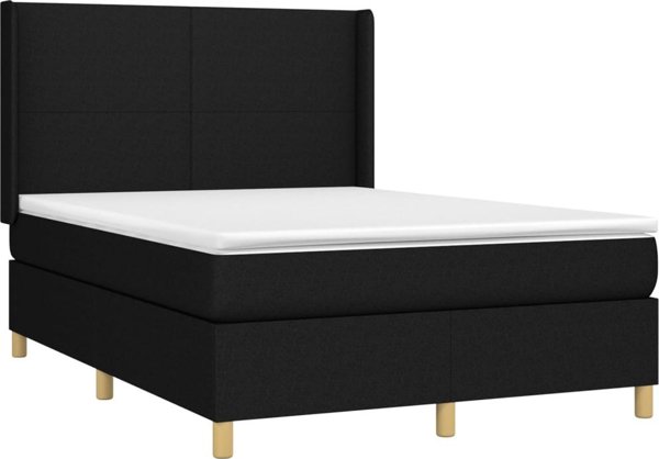 vidaXL Λευκό Κρεβάτι Continental με Στρώμα, Μαύρο, 140x190 cm, Ύφασμα