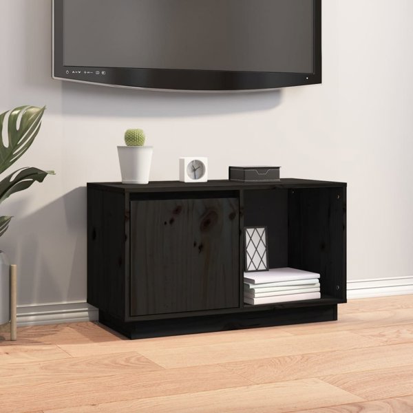 vidaXL vidaXL Szafka pod TV, czarna, 74x35x44 cm, lite drewno sosnowe