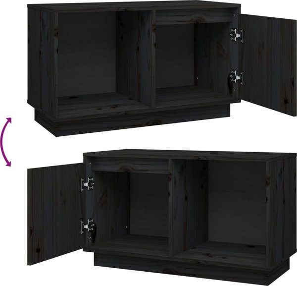 vidaXL vidaXL Szafka pod TV, czarna, 74x35x44 cm, lite drewno sosnowe