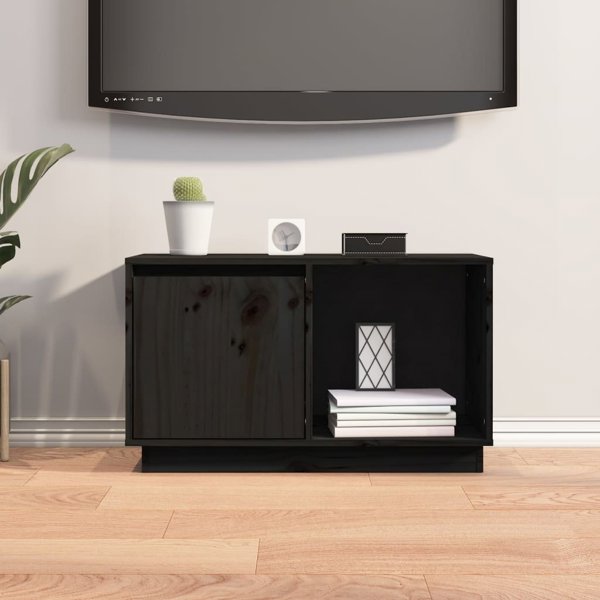 vidaXL vidaXL Szafka pod TV, czarna, 74x35x44 cm, lite drewno sosnowe