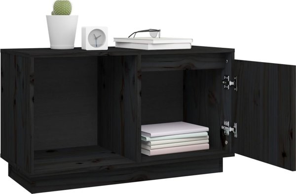 vidaXL vidaXL Szafka pod TV, czarna, 74x35x44 cm, lite drewno sosnowe