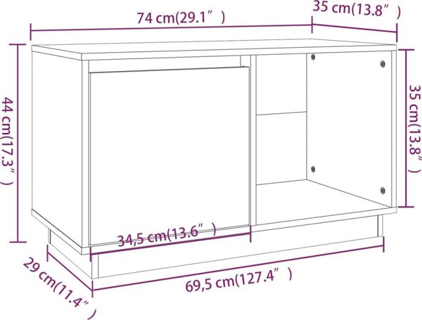 vidaXL vidaXL Szafka pod TV, czarna, 74x35x44 cm, lite drewno sosnowe