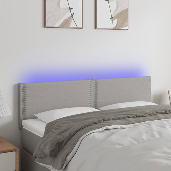 vidaXL Μαξιλαροκέφαλος κρεβατιού με LED, ανοιχτό γκρι, 144x5x78/88 cm, ύφασμα