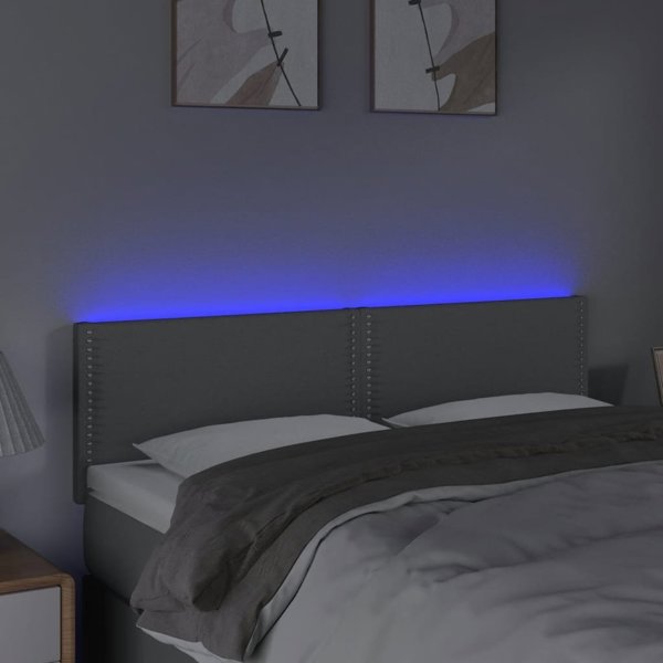 vidaXL Μαξιλαροκέφαλος κρεβατιού με LED, ανοιχτό γκρι, 144x5x78/88 cm, ύφασμα