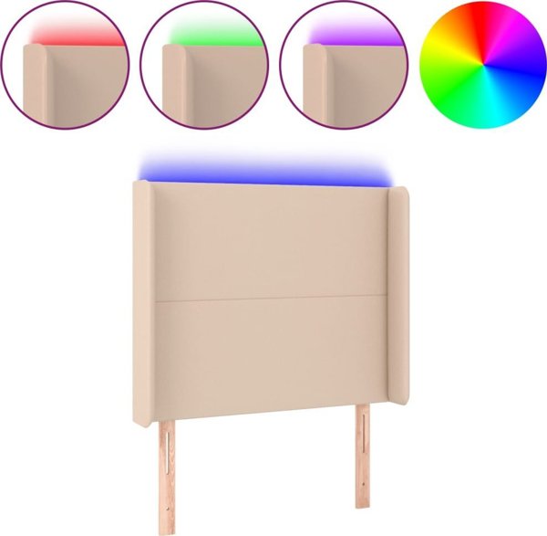 vidaXL κεφαλάρι κρεβατιού με LED, cappuccino, 103x16x118/128 cm, οικολογικό δέρμα