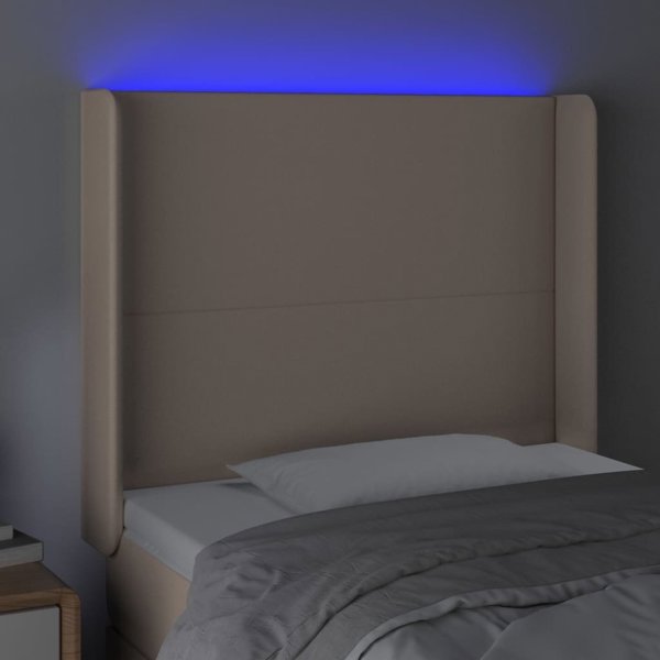 vidaXL κεφαλάρι κρεβατιού με LED, cappuccino, 103x16x118/128 cm, οικολογικό δέρμα