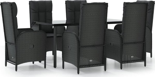 vidaXL vidaXL 7-cz. zestaw wypoczynkowy do ogrodu, poduszki, czarny rattan PE