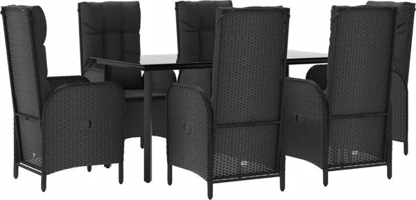 vidaXL vidaXL 7-cz. zestaw wypoczynkowy do ogrodu, poduszki, czarny rattan PE
